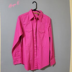 Hot pink wrangler pearl snap shirt